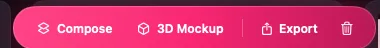 The context toolbar over a selection: Compose, 3D Mockup, Export, Delete