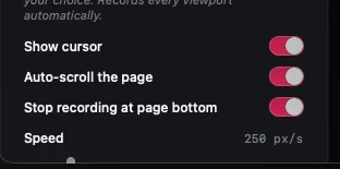 Hands-off options: show cursor, auto-scroll, stop at page bottom, speed