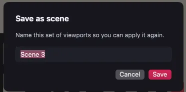 The Save as scene sheet with a name field