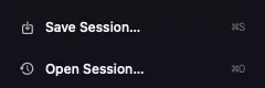 The sidebar: Save Session and Open Session